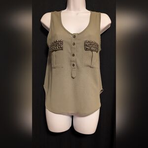 English Rose Olive Green Small Studded Sleeveless Top